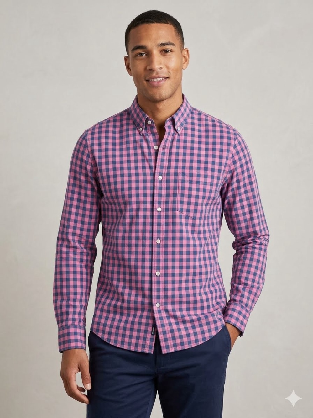 J.Crew Men’s Slim Untucked Flex Washed Gingham Shirt Pink/Navy Size L